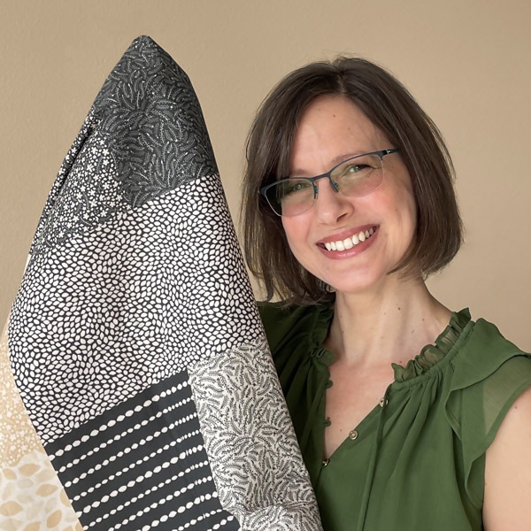 Nicole with her designs on fabric