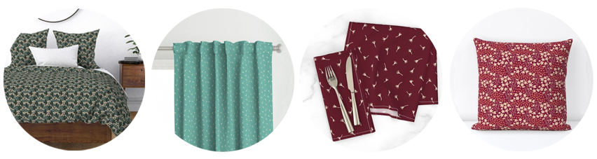 patterns on bedding, curtains, napkins and pillow